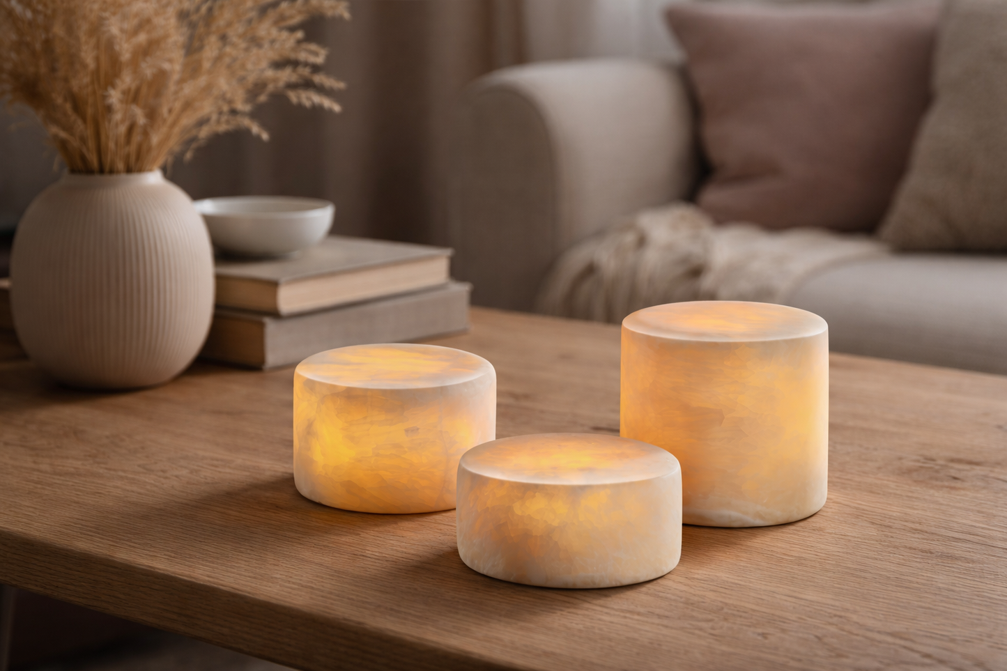 Glow stenlampe – Silke beige mat marmor (Lille)
