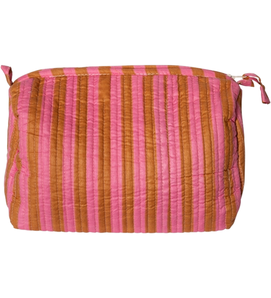 Luma kosmetiktaske – pink/brun stribe