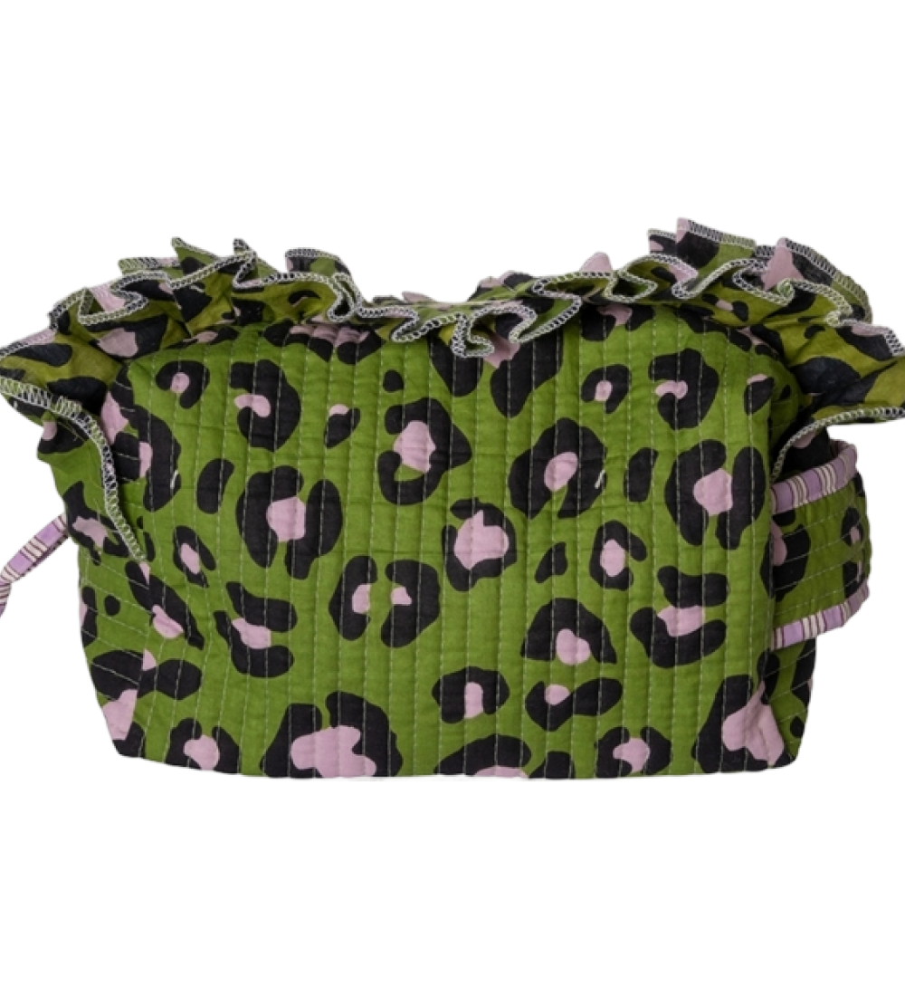 Kito kosmetiktaske m/frynser - Grøn leopard
