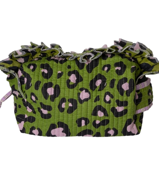 Kito kosmetiktaske m/frynser - Grøn leopard