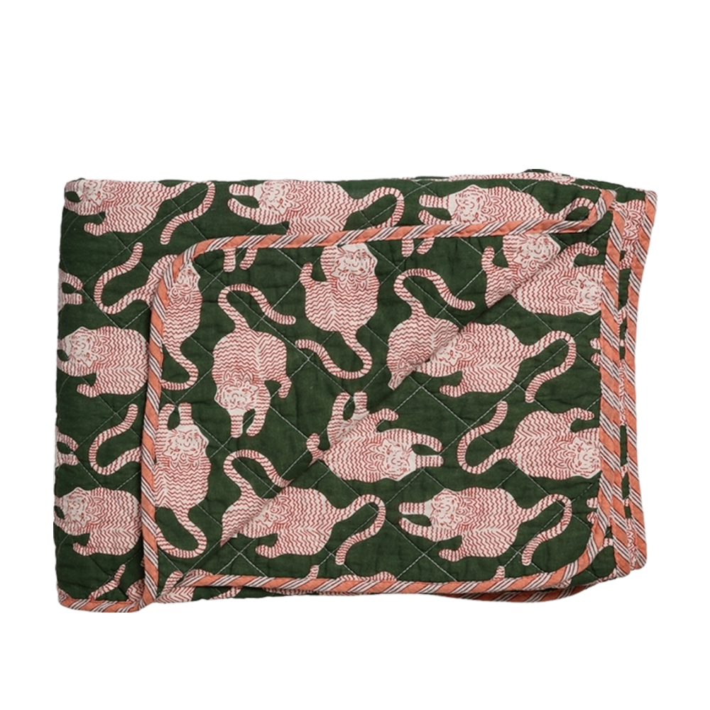 Kora quilted tæppe - Grøn tiger