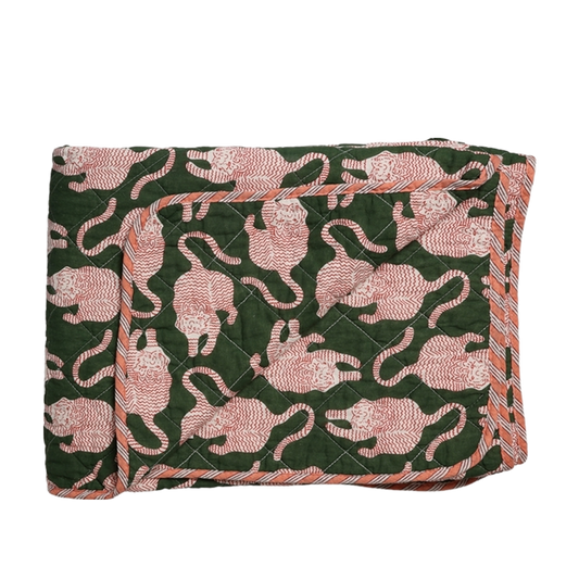 Kora quilted tæppe - Grøn tiger