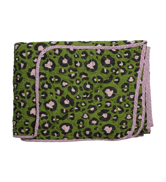 Kito quilted tæppe - Grøn leopard