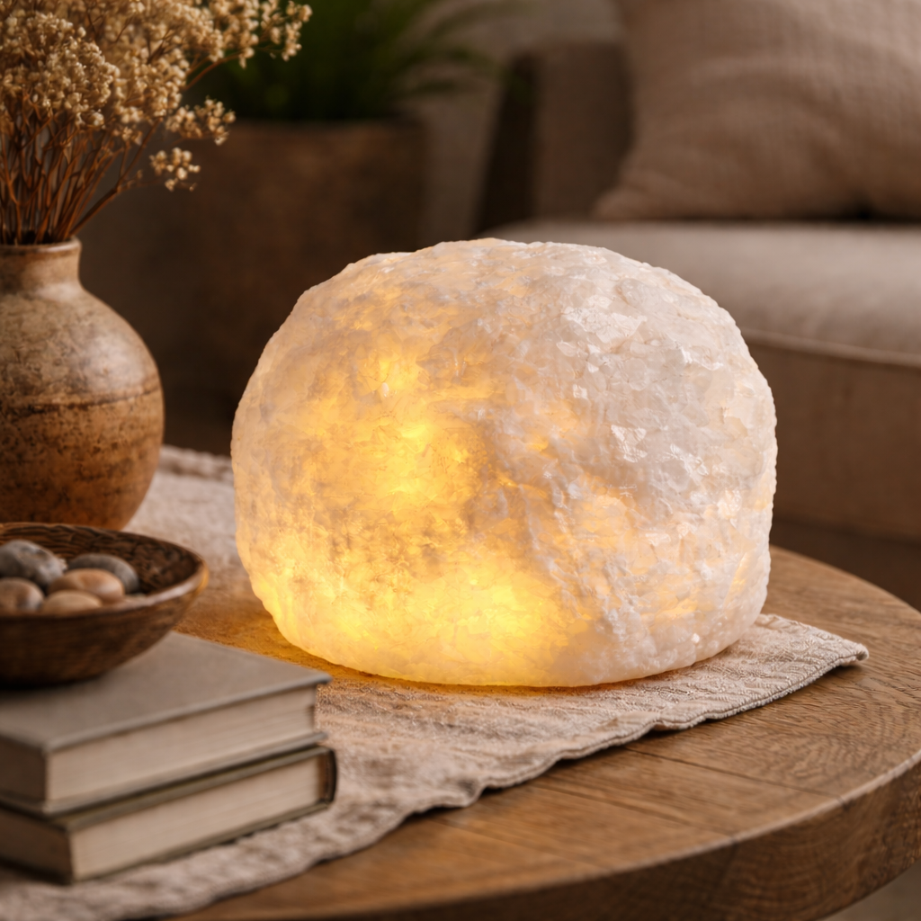 Glow stenlampe – Rå hvid marmor